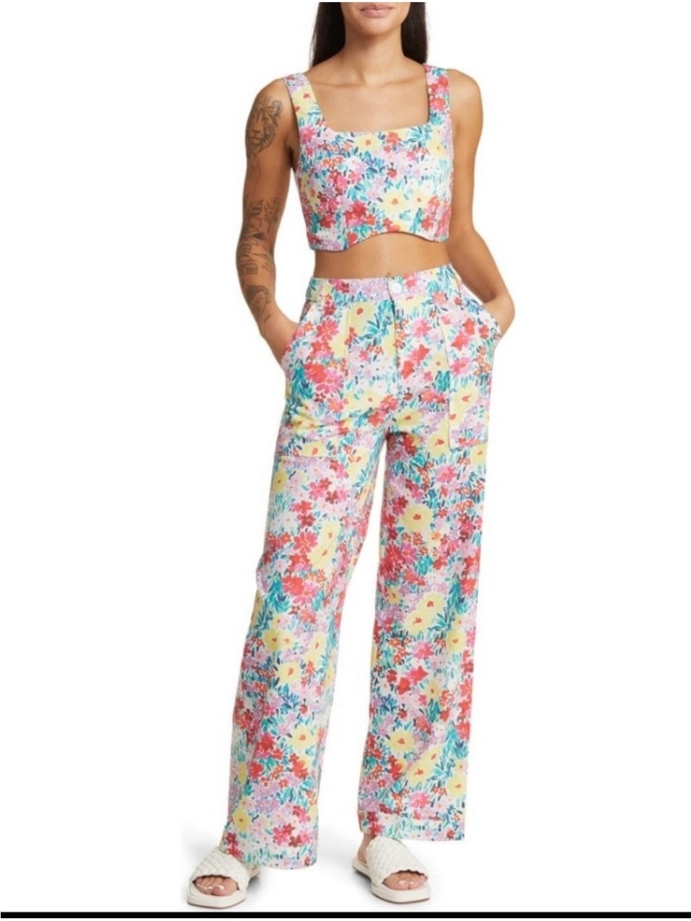 Set!! Floral Wide-Leg Pants & Crop Top From Yellow The Label NWT!